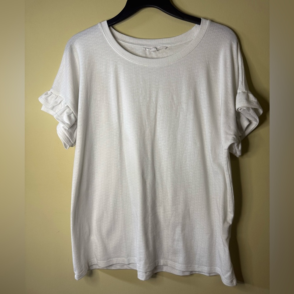 L Jane and Delancy white blouse slightly sheer lace design with frilly sleeves